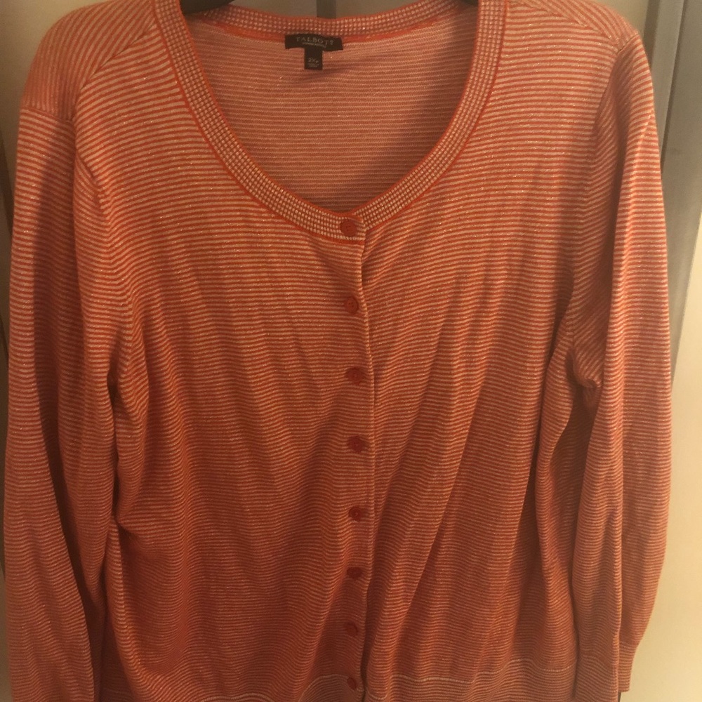 Talbots Orange Striped Button-Front Cardigan